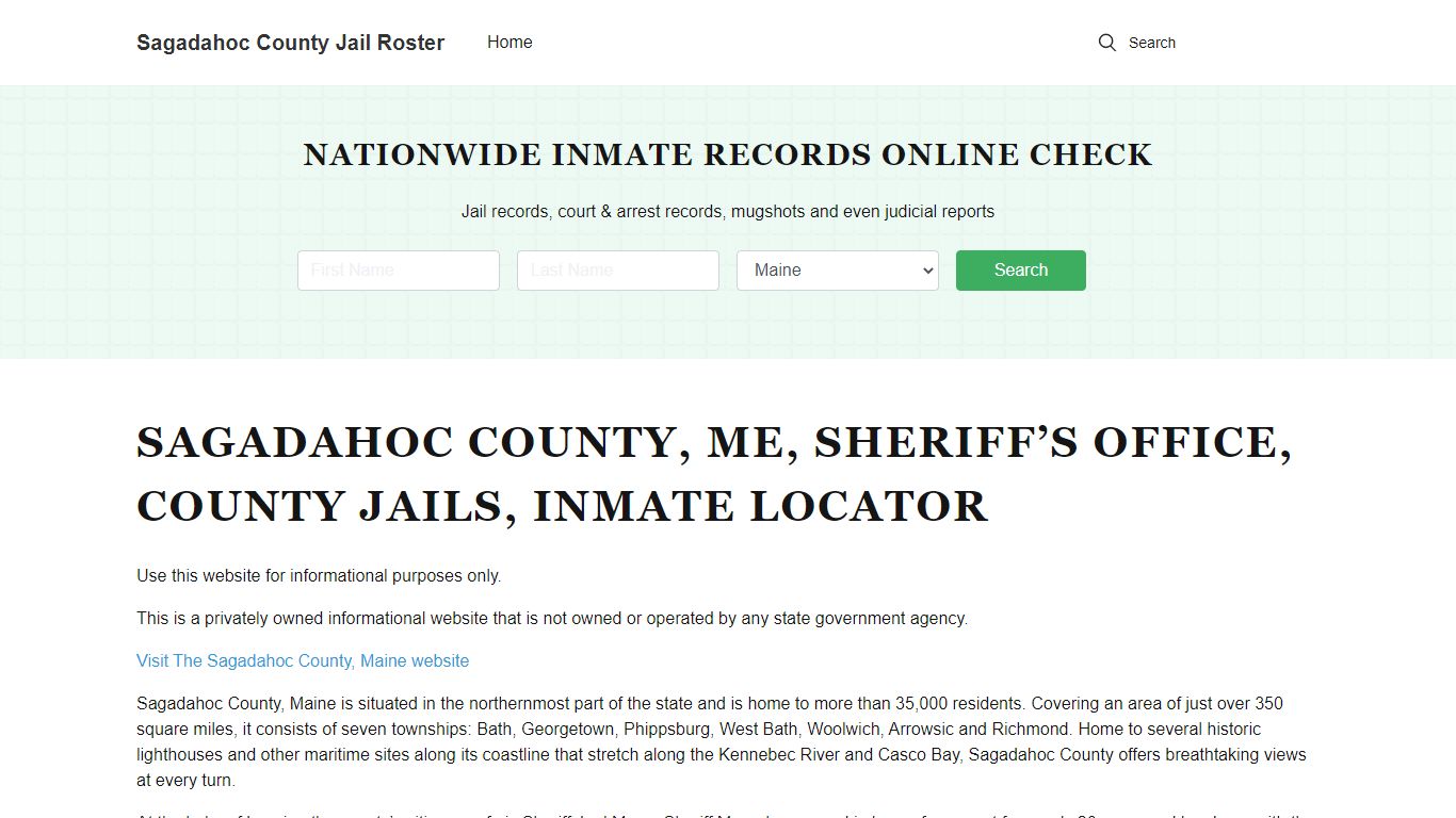 Sagadahoc County, ME, Sheriff Office, Jails, Inmate Search